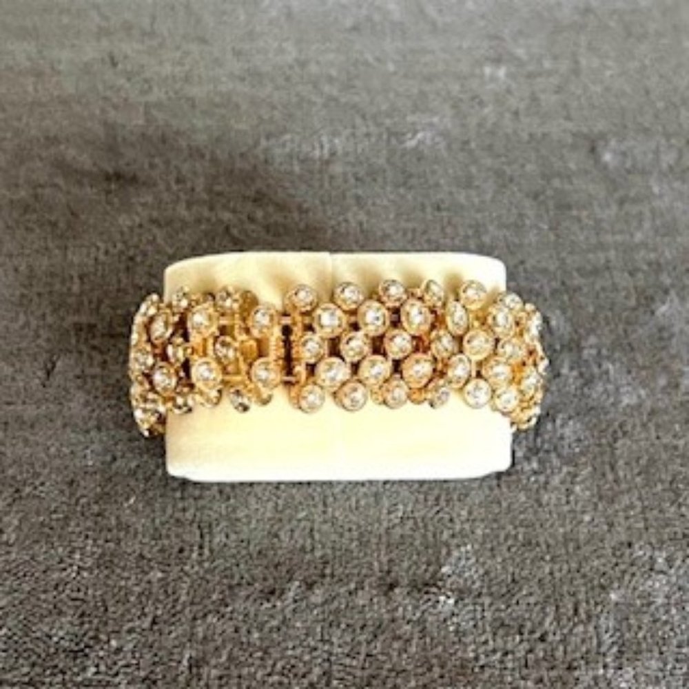 gold & clear crystals, wide band bracelet